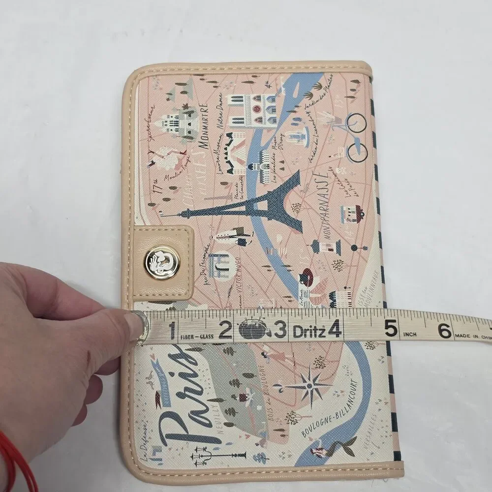 Spartina 449 Paris Map Snap Wallet Beige Blush Pink Faux Leather Travel Eiffel